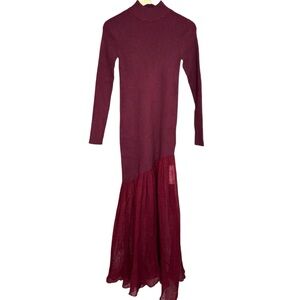 Commense NWT Burgundy Maxi Sweater Dress Sheer Skirt Medium Mohair Wool